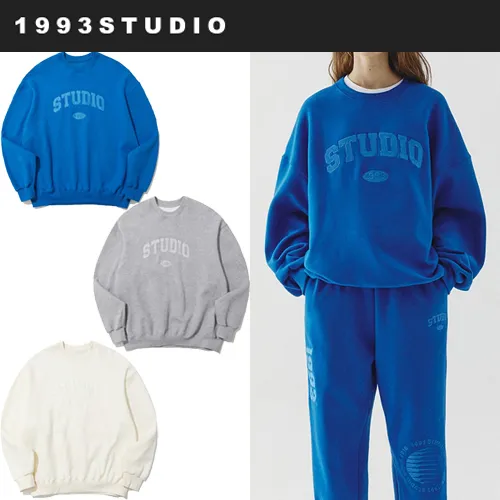 1993studio  |Unisex Street Style Long Sleeves Logo Sweatshirts