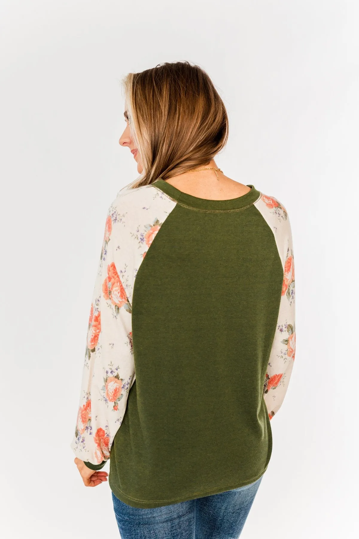 A Little Bit Of Floral Lounge Top- Olive & Floral