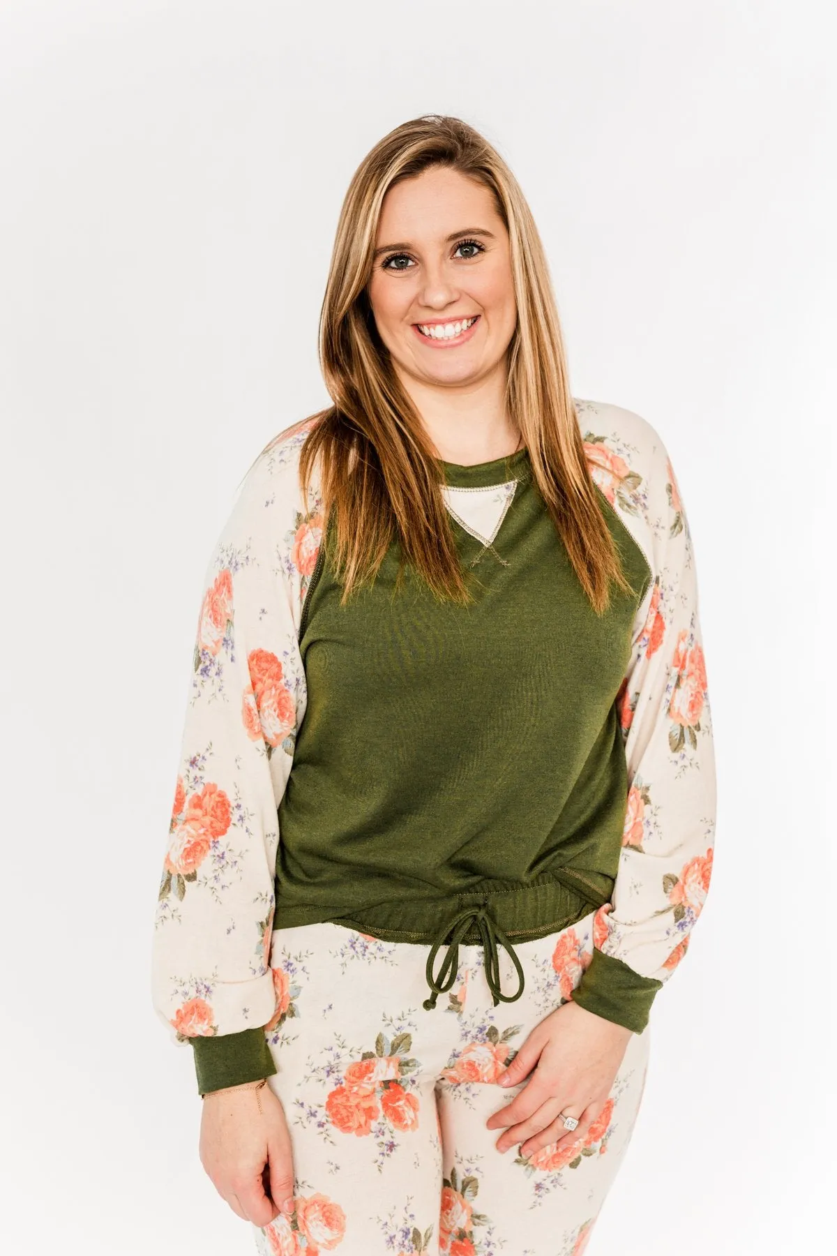 A Little Bit Of Floral Lounge Top- Olive & Floral