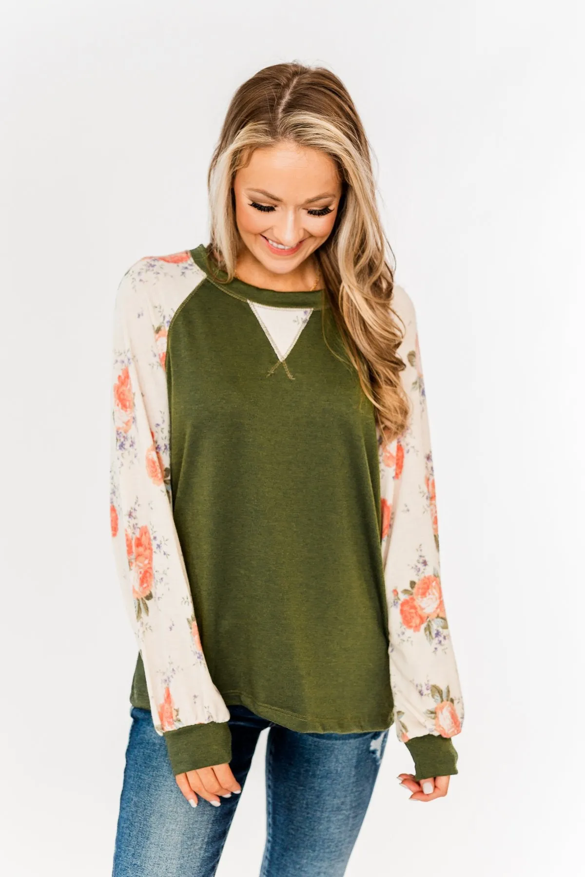 A Little Bit Of Floral Lounge Top- Olive & Floral