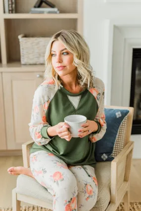 A Little Bit Of Floral Lounge Top- Olive & Floral