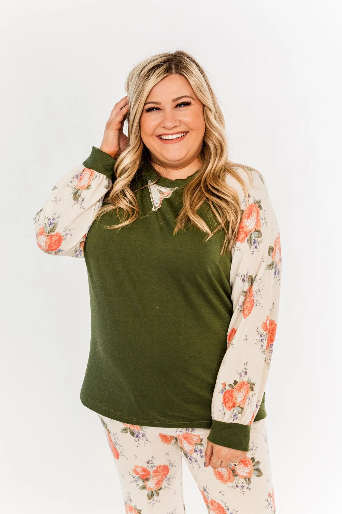 A Little Bit Of Floral Lounge Top- Olive & Floral