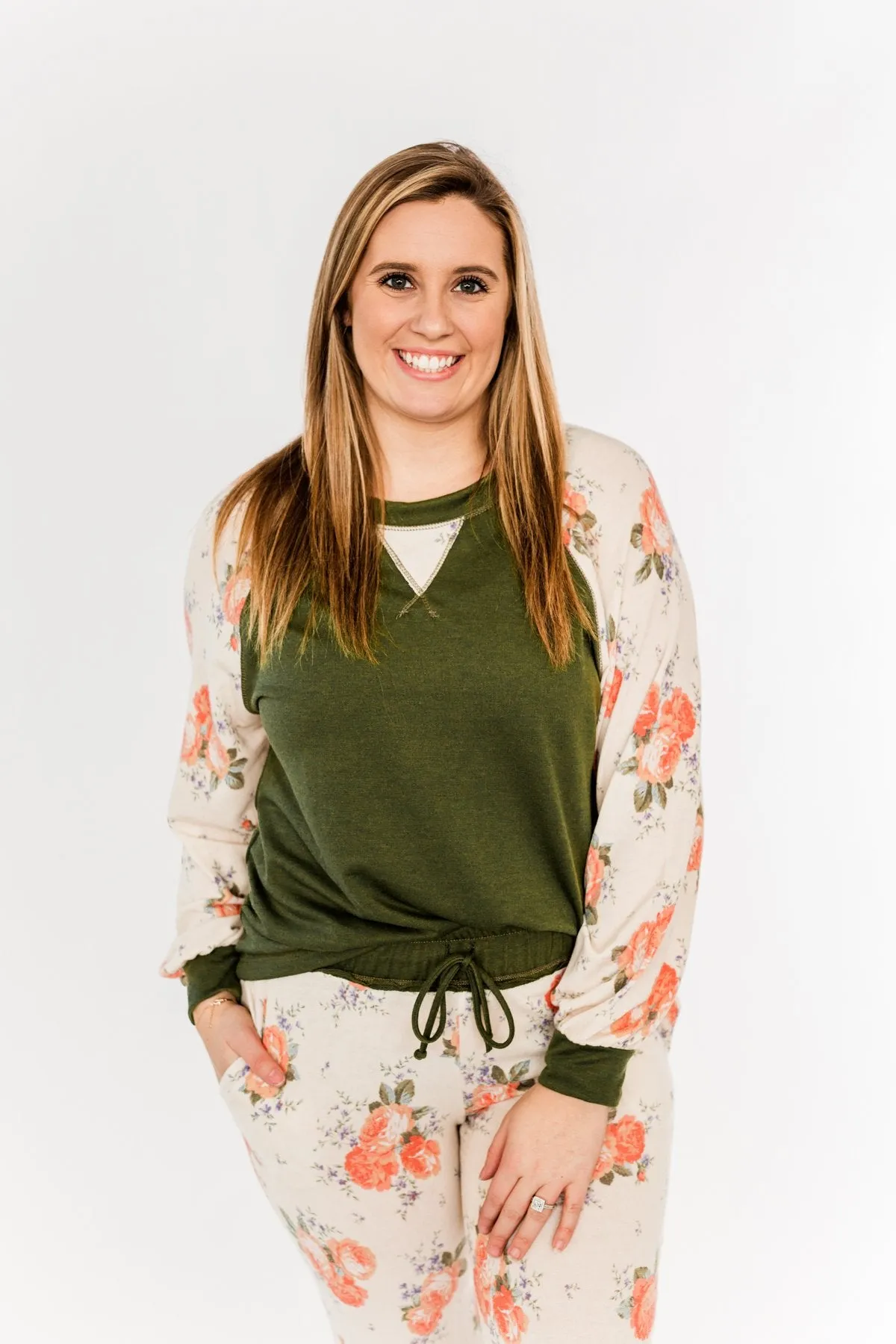 A Little Bit Of Floral Lounge Top- Olive & Floral