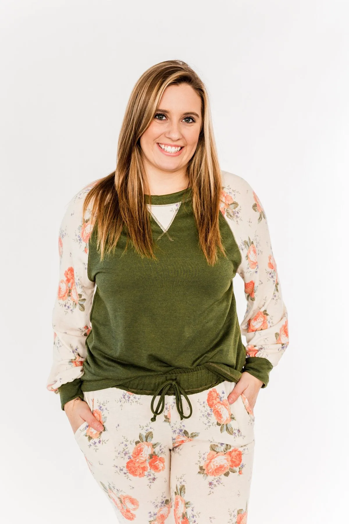 A Little Bit Of Floral Lounge Top- Olive & Floral