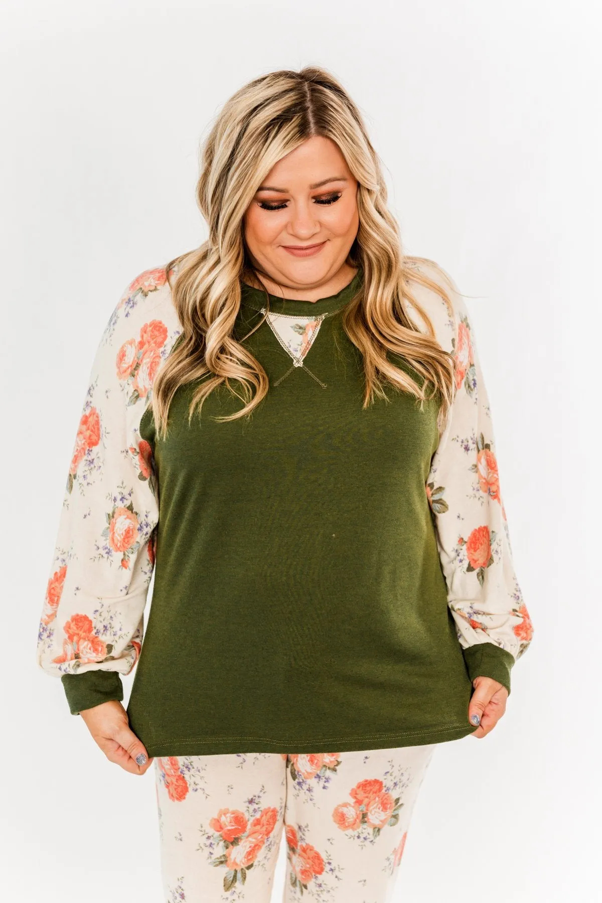 A Little Bit Of Floral Lounge Top- Olive & Floral