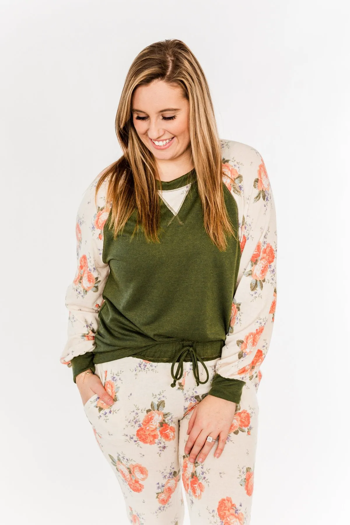 A Little Bit Of Floral Lounge Top- Olive & Floral