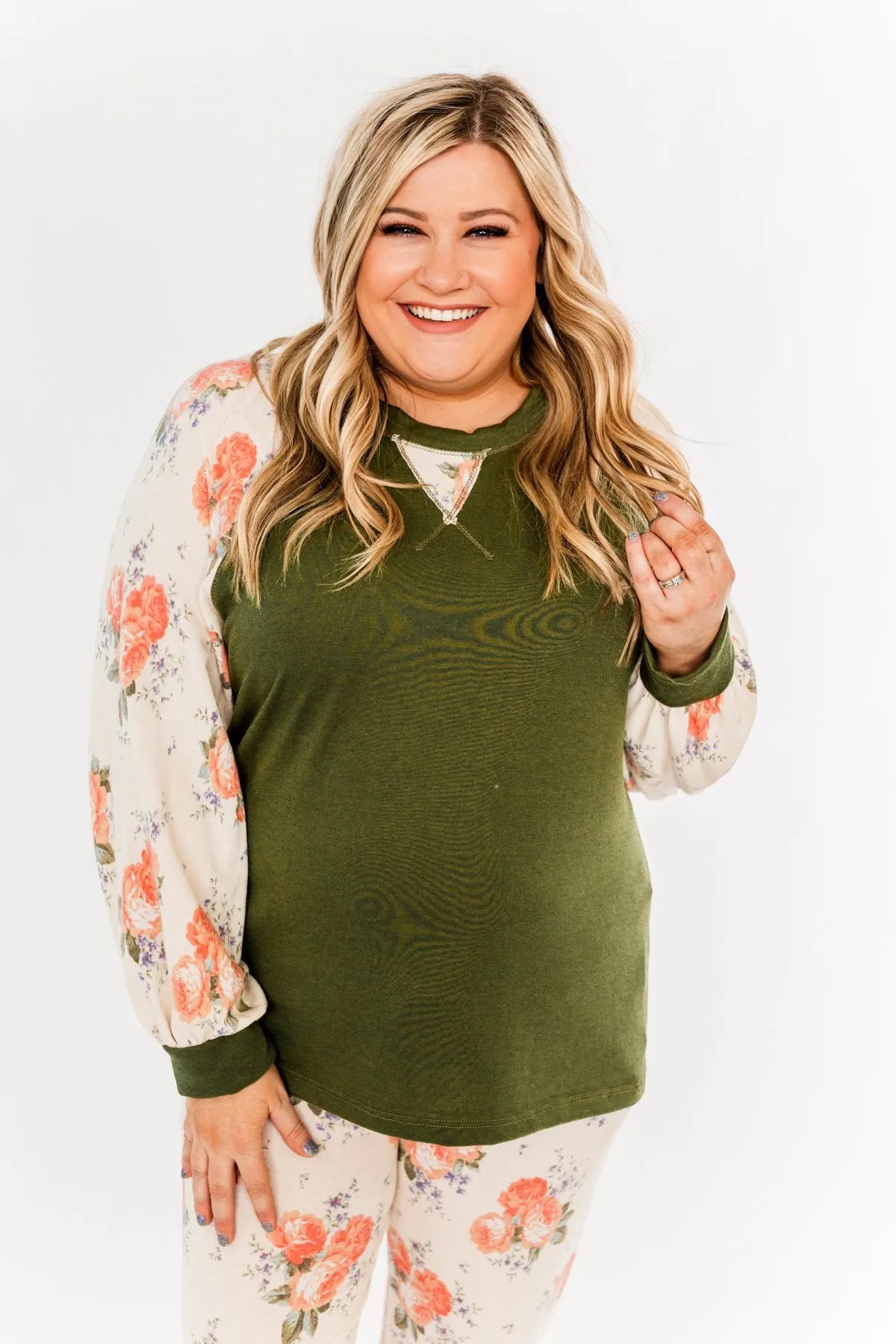 A Little Bit Of Floral Lounge Top- Olive & Floral