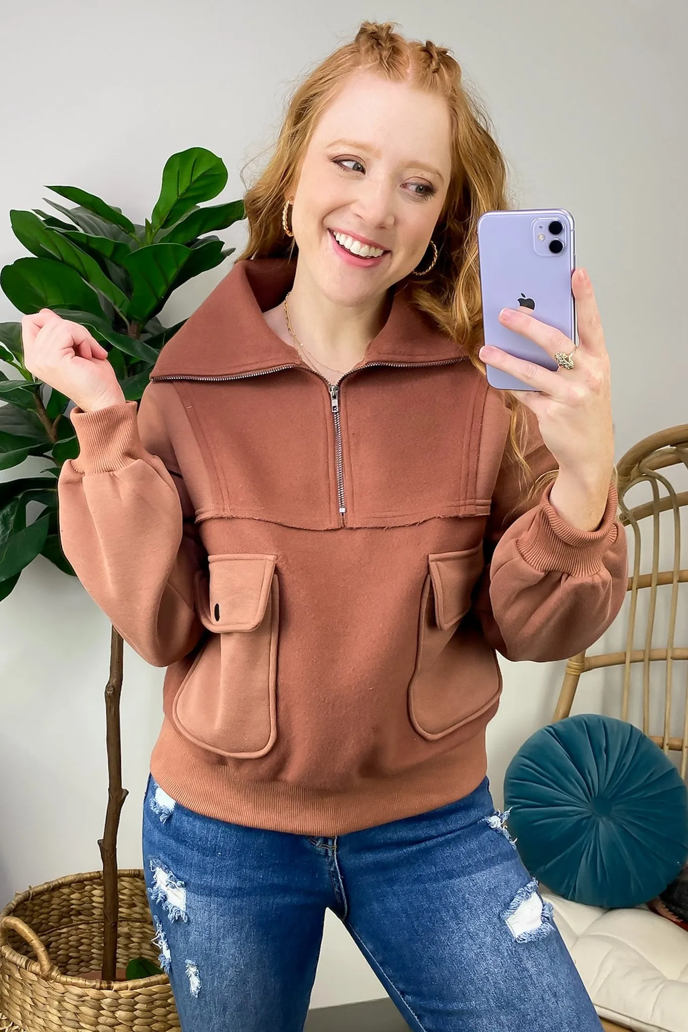 Always Cozy Half Zip Contrast Pullover - FINAL SALE