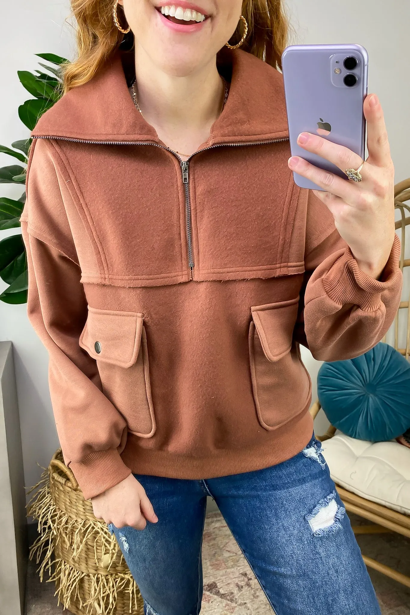 Always Cozy Half Zip Contrast Pullover - FINAL SALE