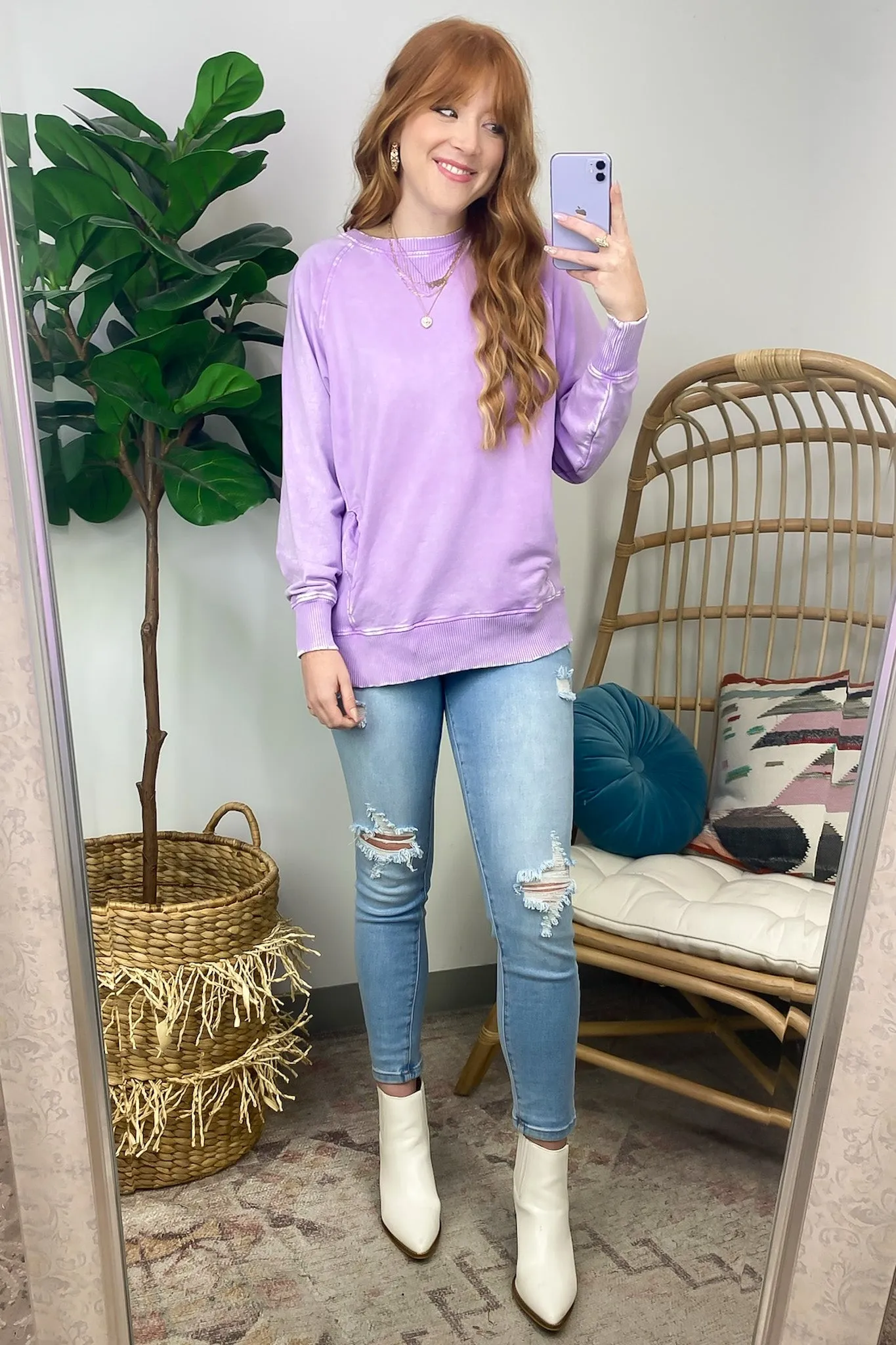 Alyssah Acid Wash French Terry Pullover - FINAL SALE