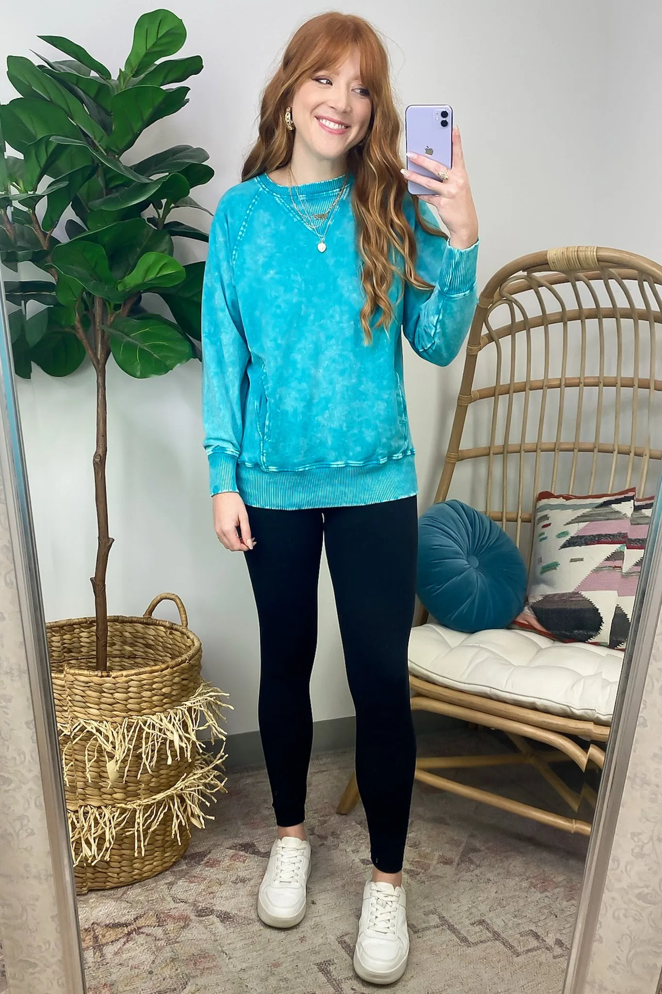 Alyssah Acid Wash French Terry Pullover - FINAL SALE