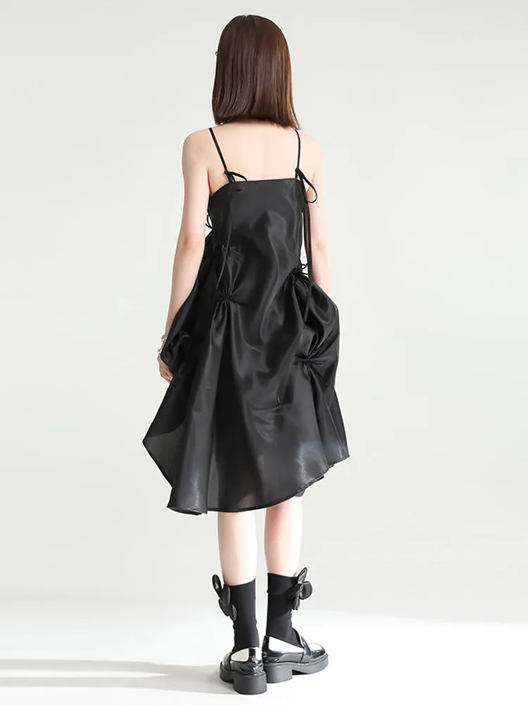 Amida Pillowy Spaghetti Strap Dress - Black