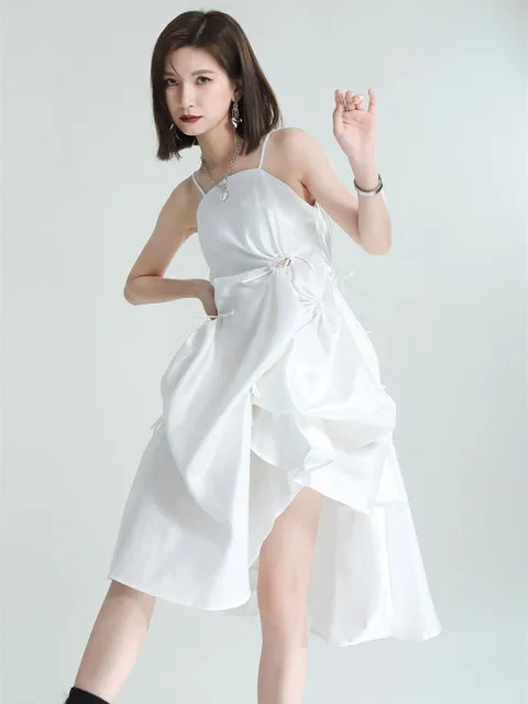 Amida Pillowy Spaghetti Strap Dress - White