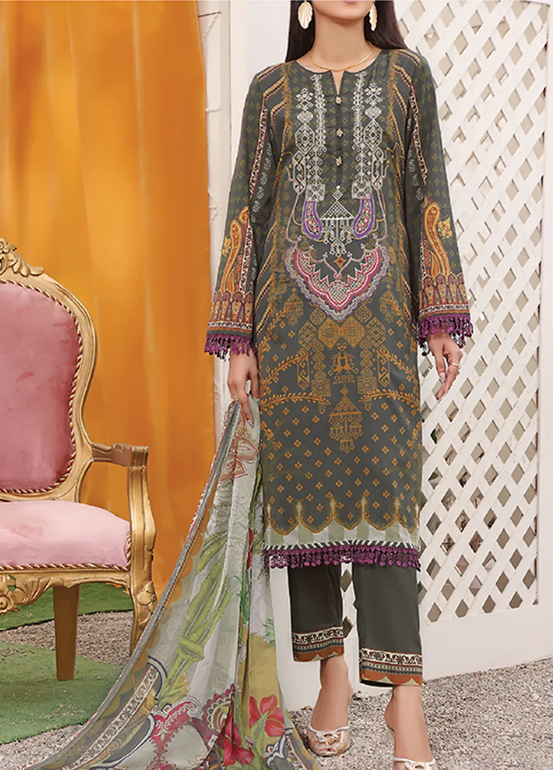 Ayesha Alishba By VS Textile Embroidered Lawn Unstitched 3 Piece Suit - 12