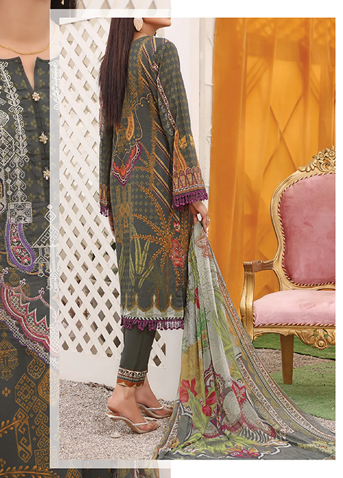 Ayesha Alishba By VS Textile Embroidered Lawn Unstitched 3 Piece Suit - 12