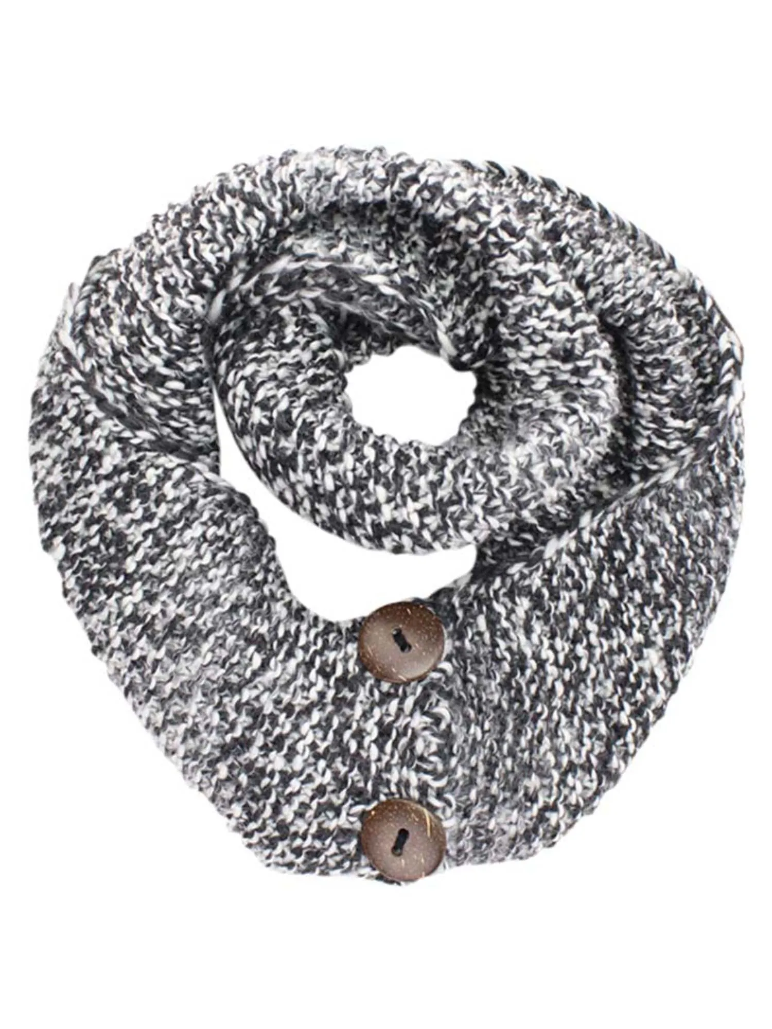 Black & White Knit Infinity Scarf With Button Trim