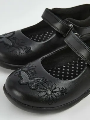 Black Leather Butterfly Mary Jane School Shoes | School | George at ASDA