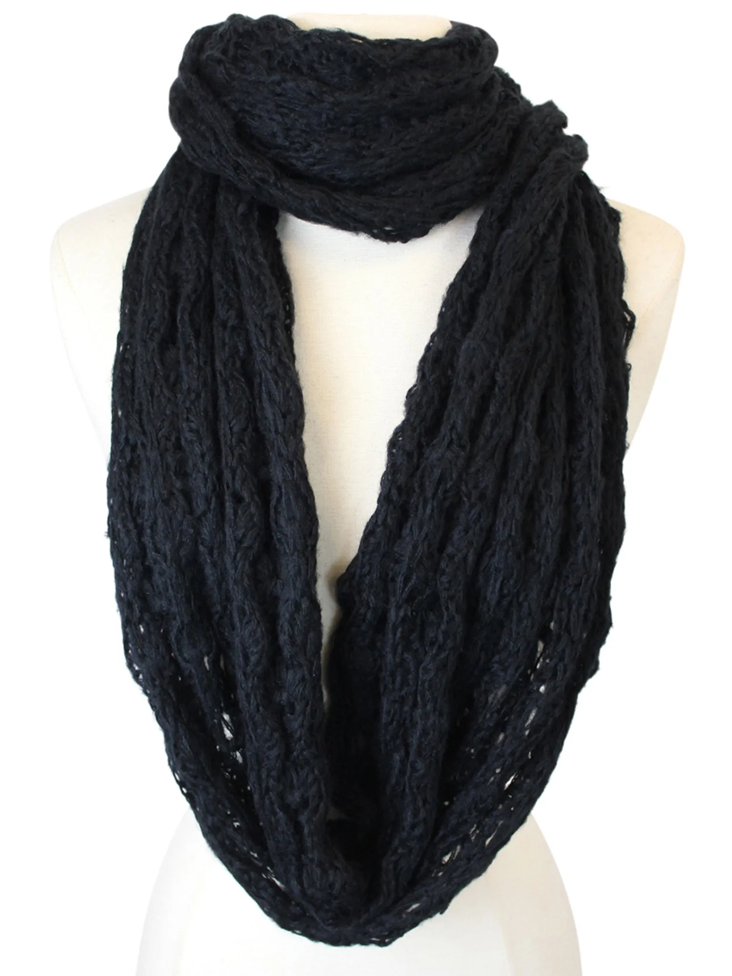 Black Mohair Open Knit Infinity Ring Scarf