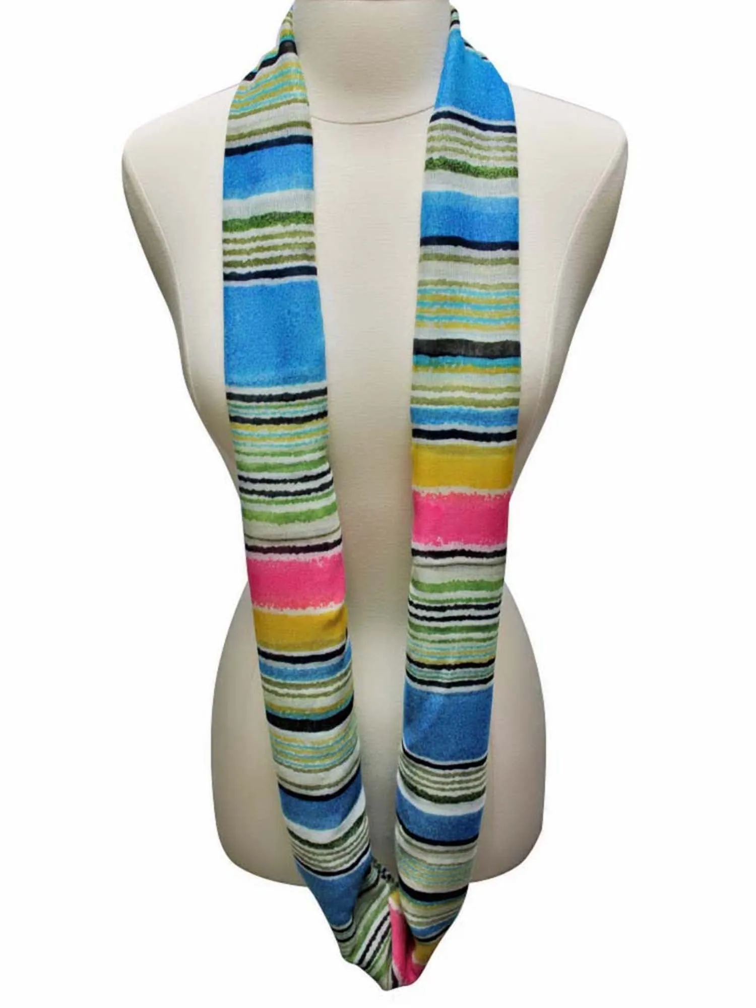 Blue Multicolor Pastel Striped Infinity Scarf