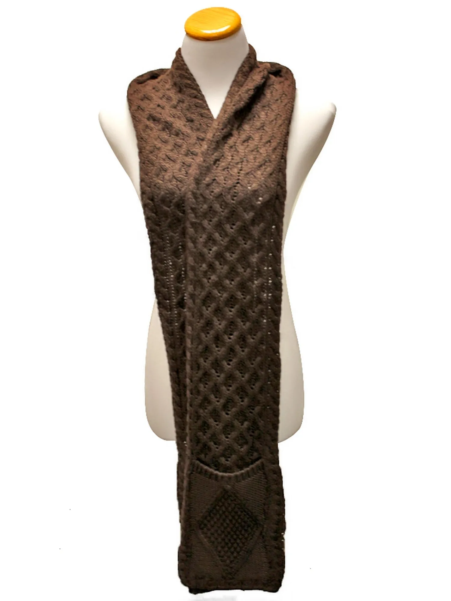 Brown Classic Knit Unisex Winter Scarf With Pockets