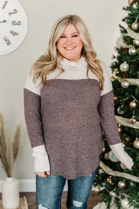 Carefree Cutie Cowl Neck Top- Heather Grey & Plum