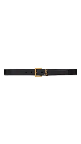 Cassandre Belt with Square Buckle in Smooth Leather - Black