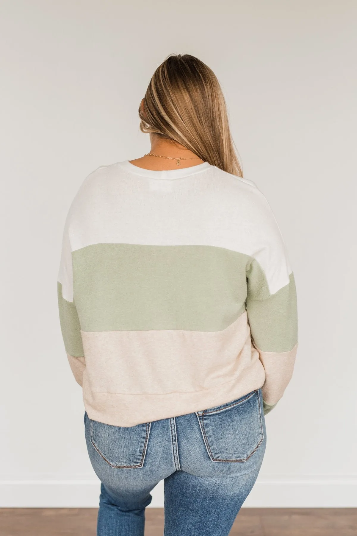 Chasing My Dreams Color Block Top- Ivory, Sage, & Light Beige