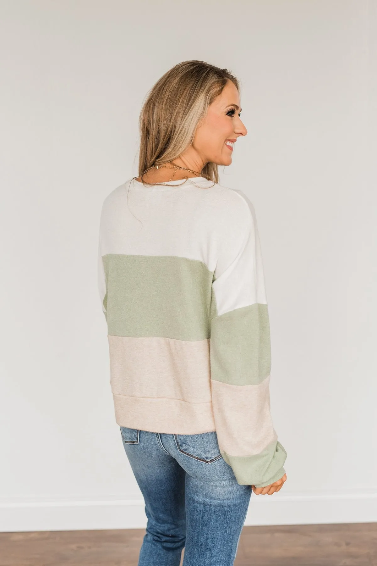 Chasing My Dreams Color Block Top- Ivory, Sage, & Light Beige