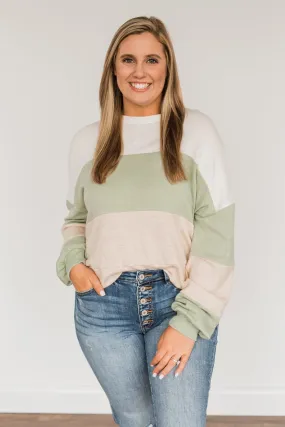 Chasing My Dreams Color Block Top- Ivory, Sage, & Light Beige