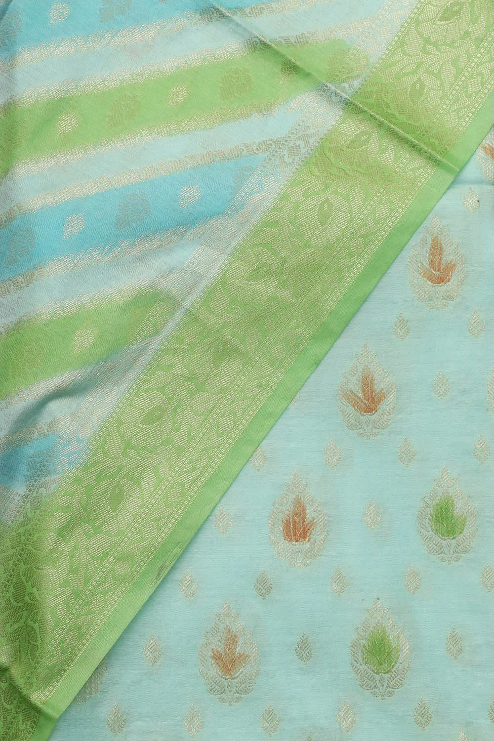 Chic Blue & Green Banarasi Chanderi Silk Brush Dye Three Piece Unstitched Suit Set