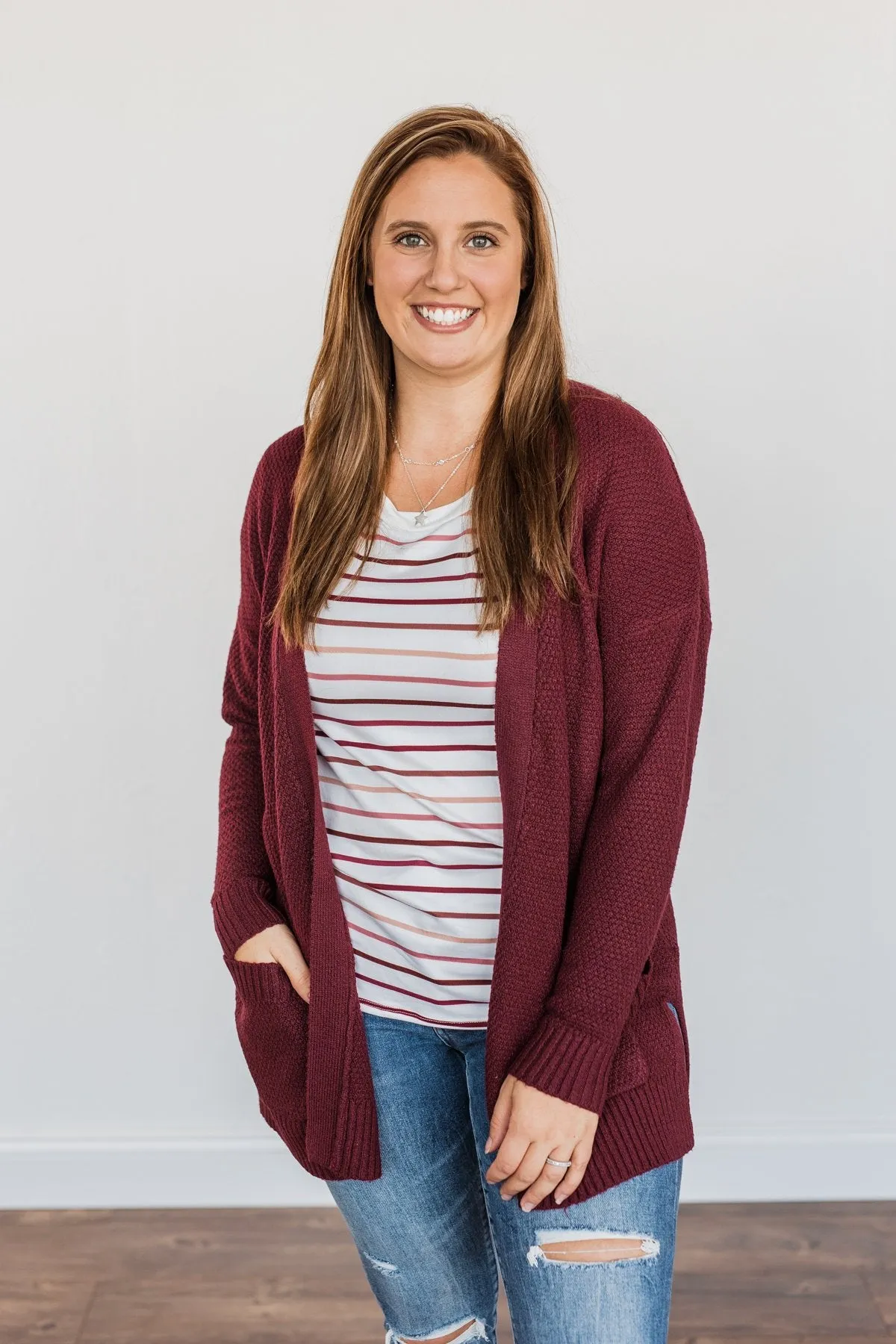 Cozy As Can Be Long Knitted Cardigan- Burgundy