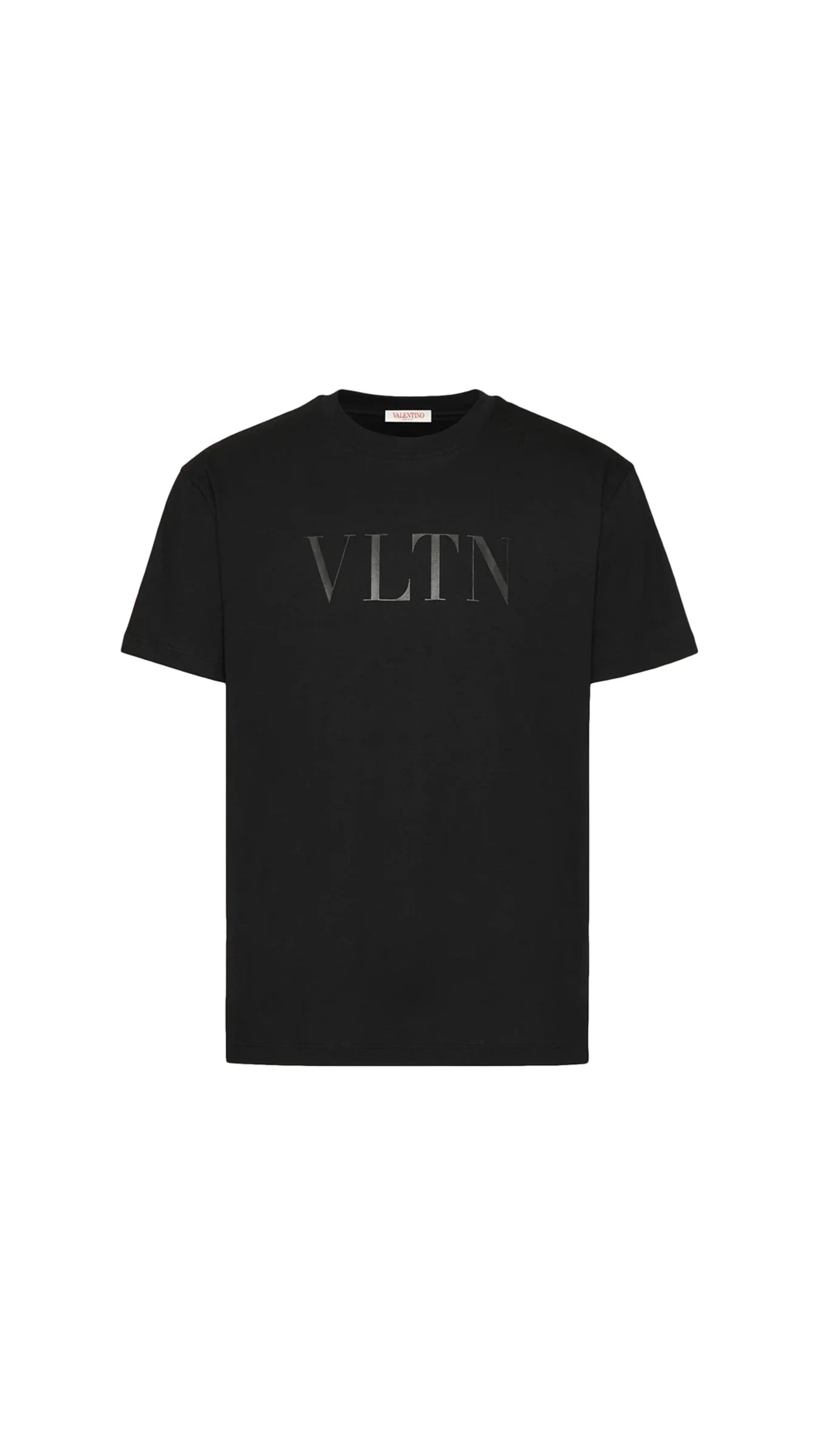 Crew Neck T-Shirt In Cotton With Vltn Print - Black