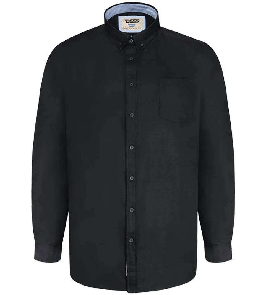 D555 Big Mens Black Oxford Shirt With Long Sleeves (RICHARD BLACK)