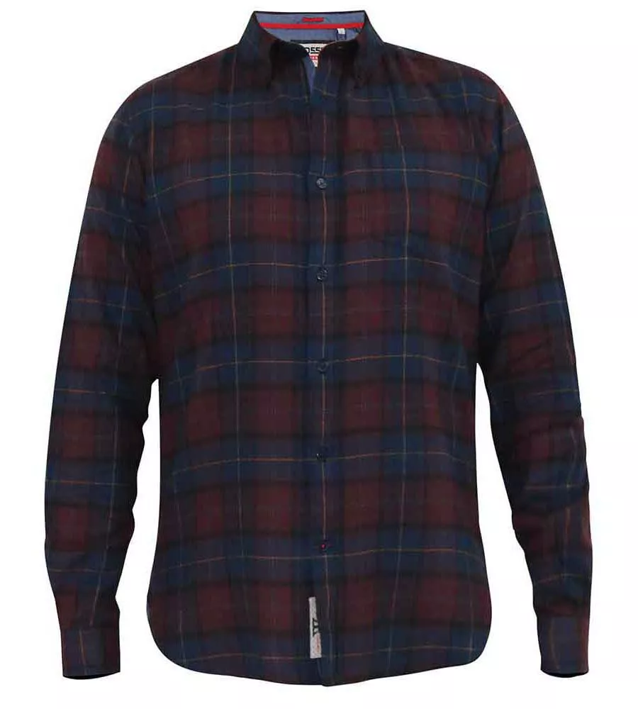 D555 Big Mens Red Flannel Check Shirt With Long Sleeves (THORNWOOD)