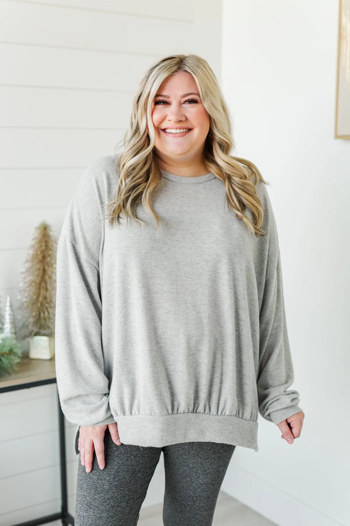 Dreaming Of The Day Oversized Pullover Top- Light Grey