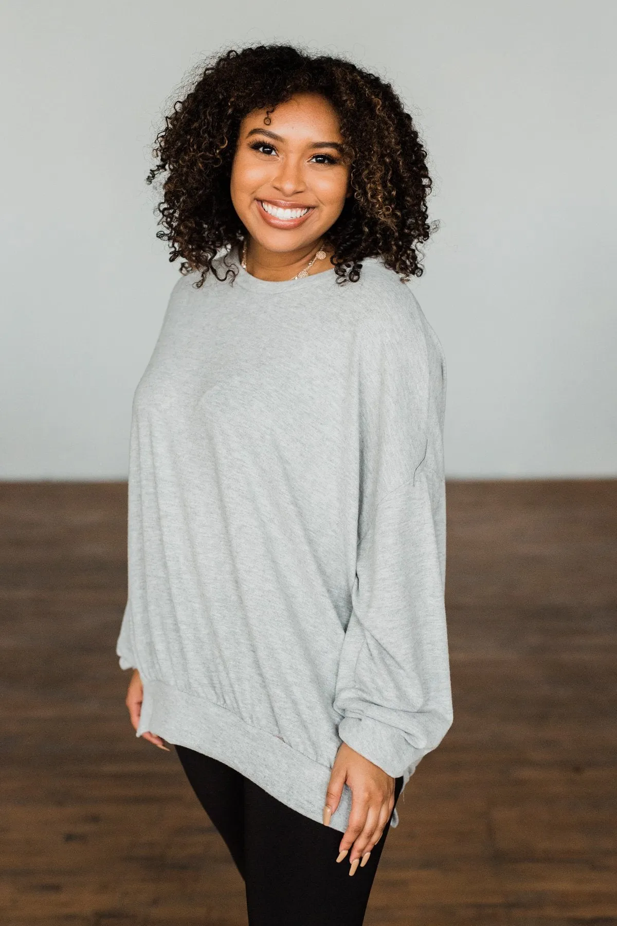 Dreaming Of The Day Oversized Pullover Top- Light Grey