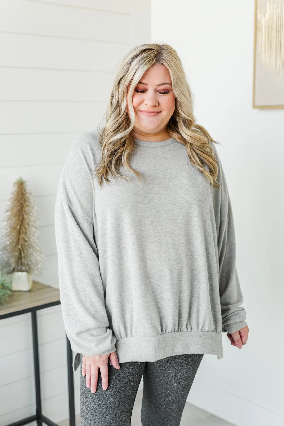 Dreaming Of The Day Oversized Pullover Top- Light Grey