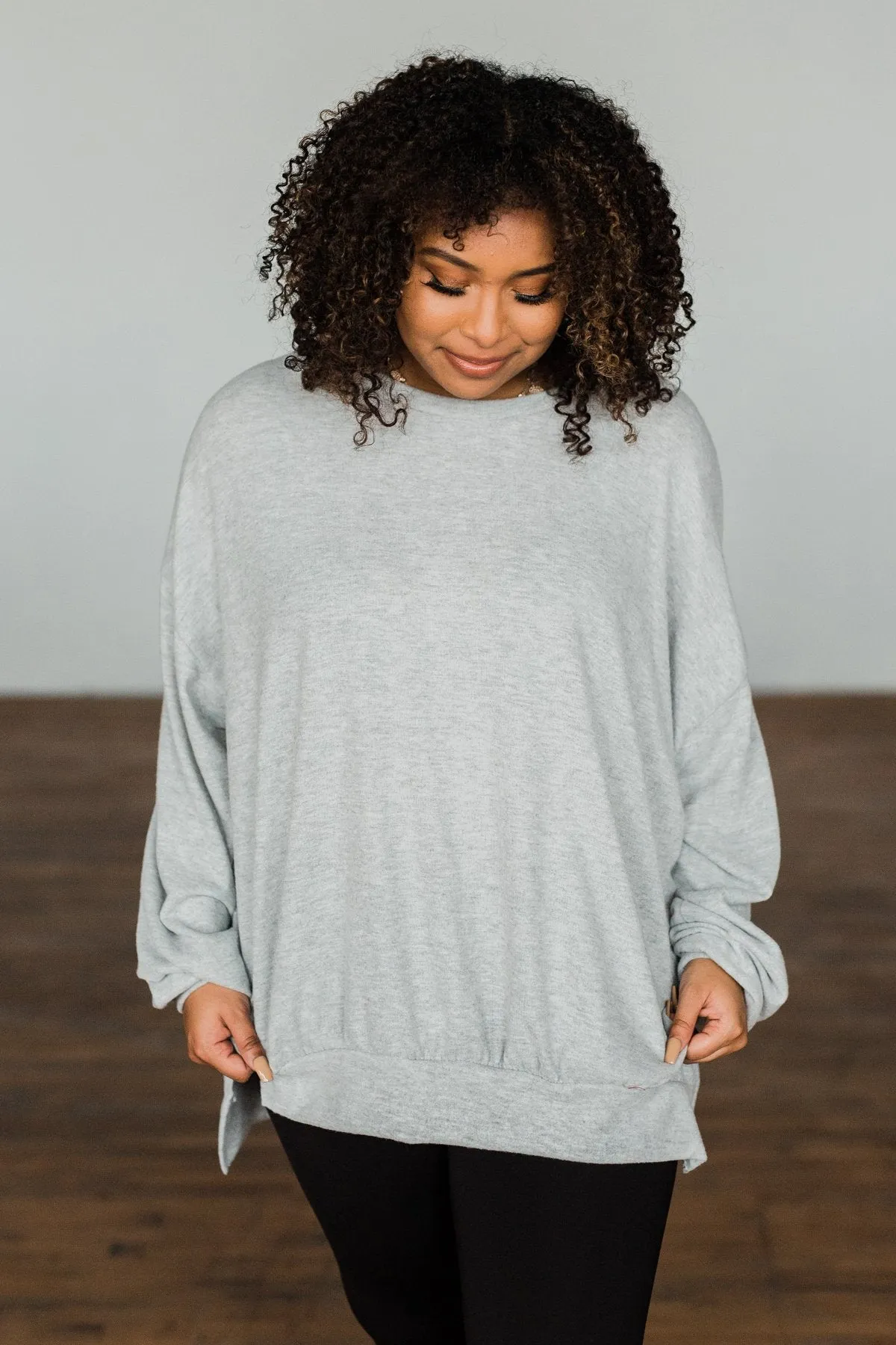 Dreaming Of The Day Oversized Pullover Top- Light Grey