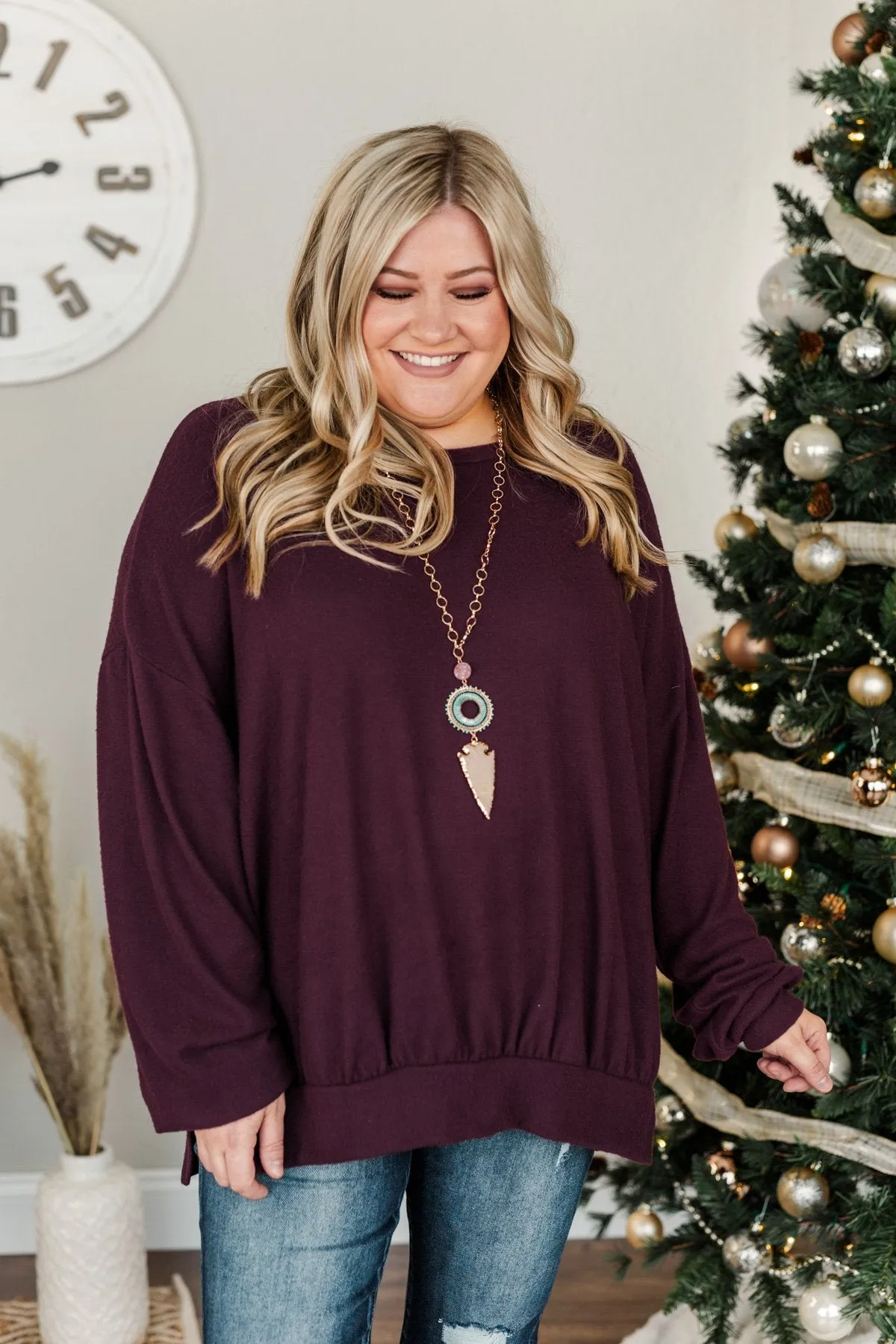 Dreaming Of The Day Oversized Pullover Top- Plum