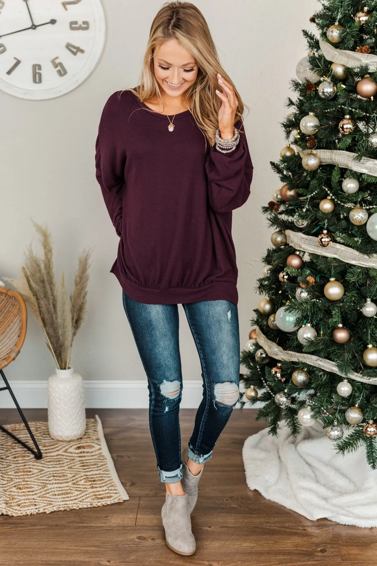 Dreaming Of The Day Oversized Pullover Top- Plum