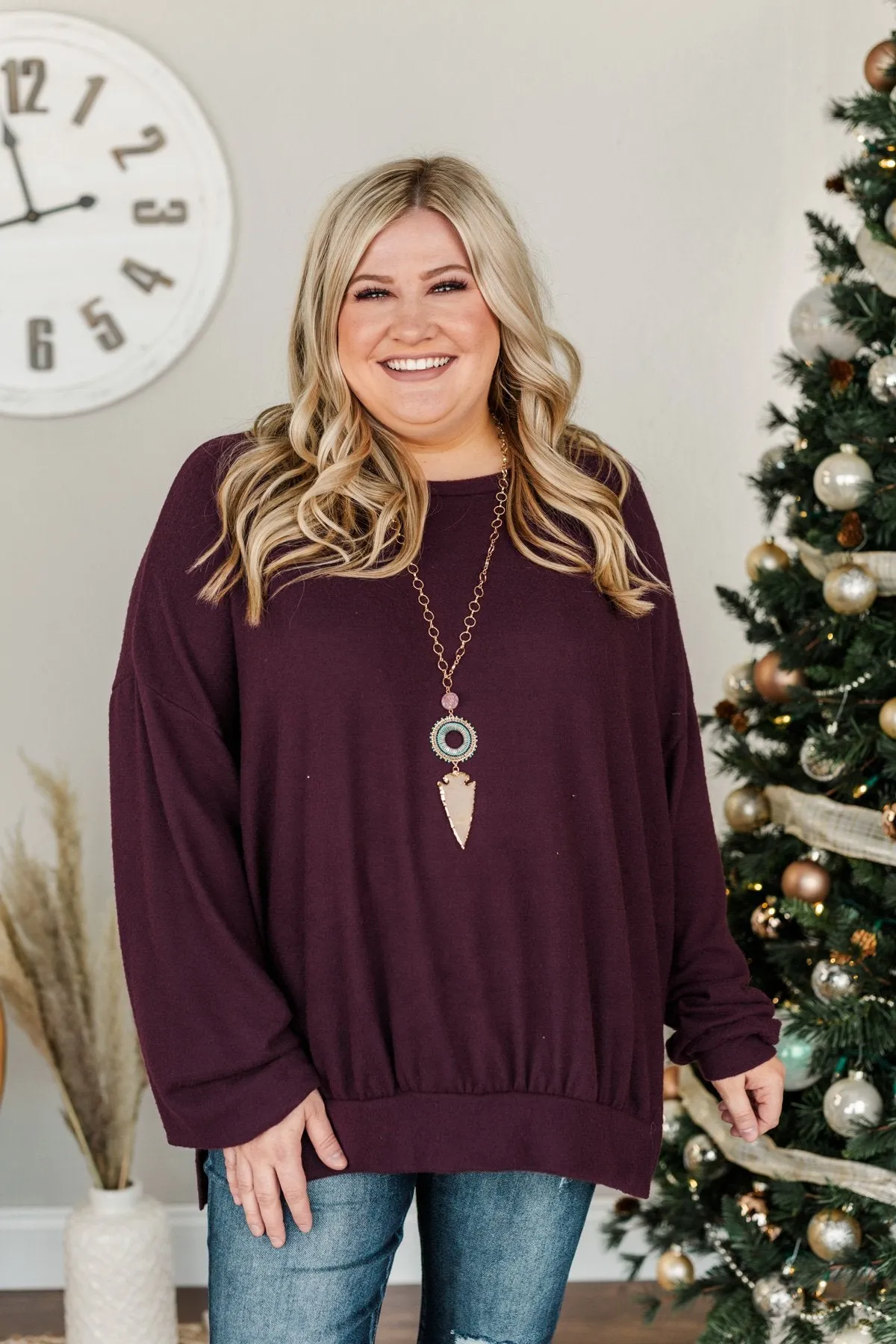 Dreaming Of The Day Oversized Pullover Top- Plum