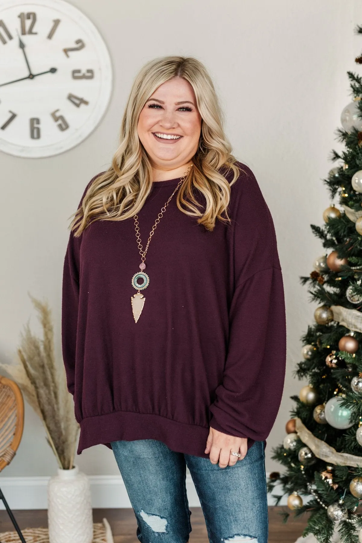 Dreaming Of The Day Oversized Pullover Top- Plum