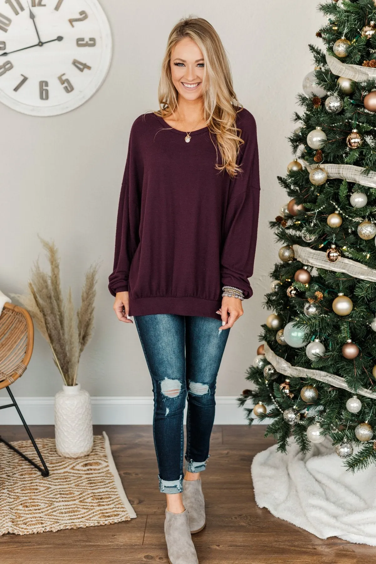 Dreaming Of The Day Oversized Pullover Top- Plum