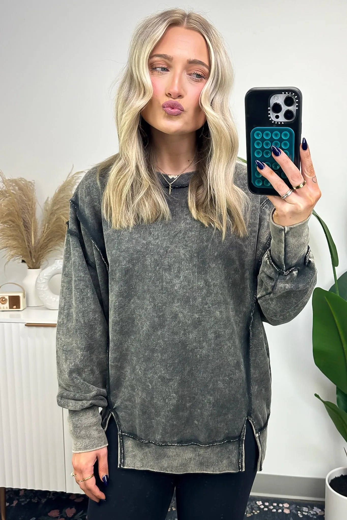 Effortless Outing Acid Wash Exposed Seam Pullover - FINAL SALE