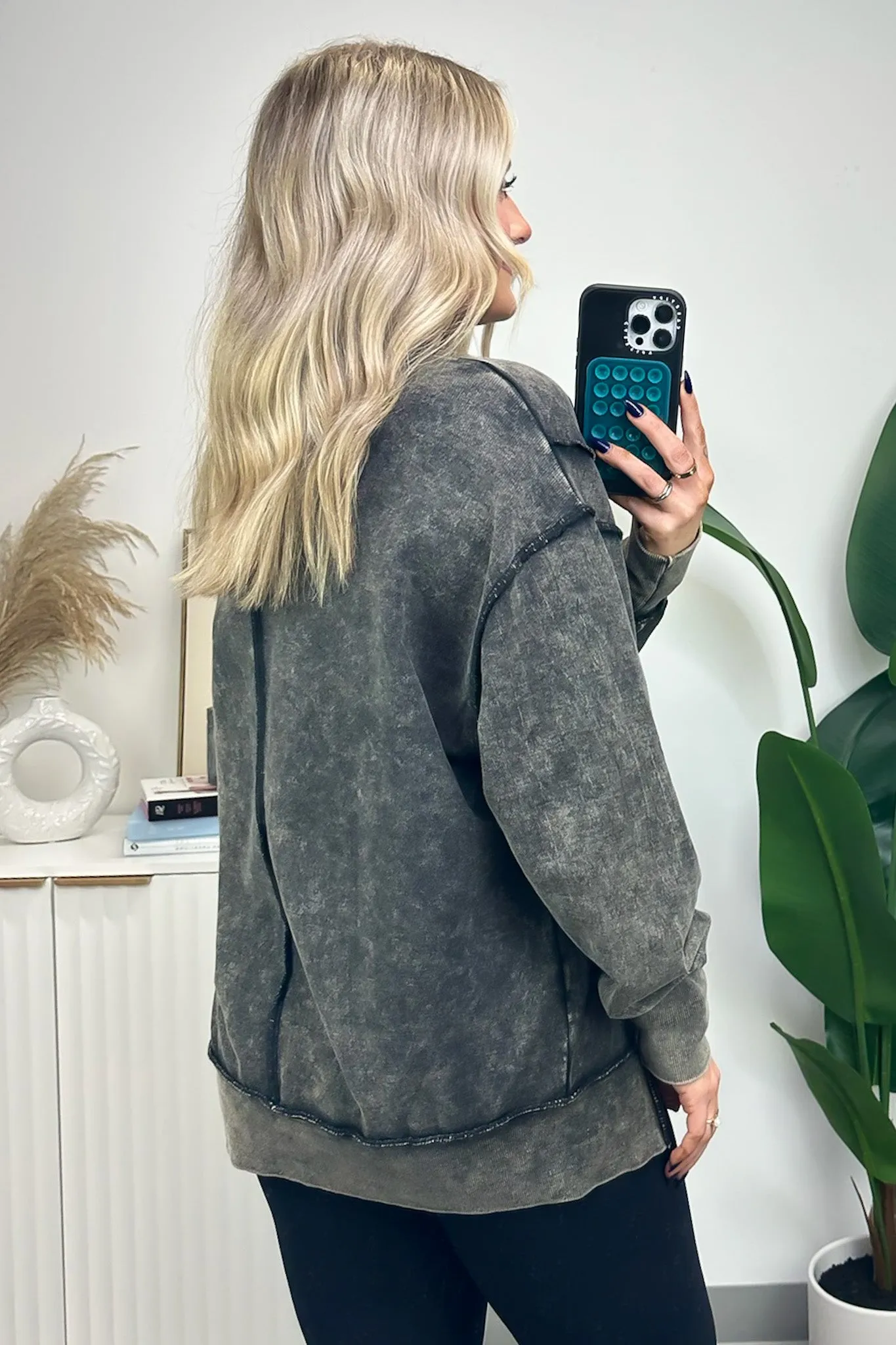 Effortless Outing Acid Wash Exposed Seam Pullover - FINAL SALE