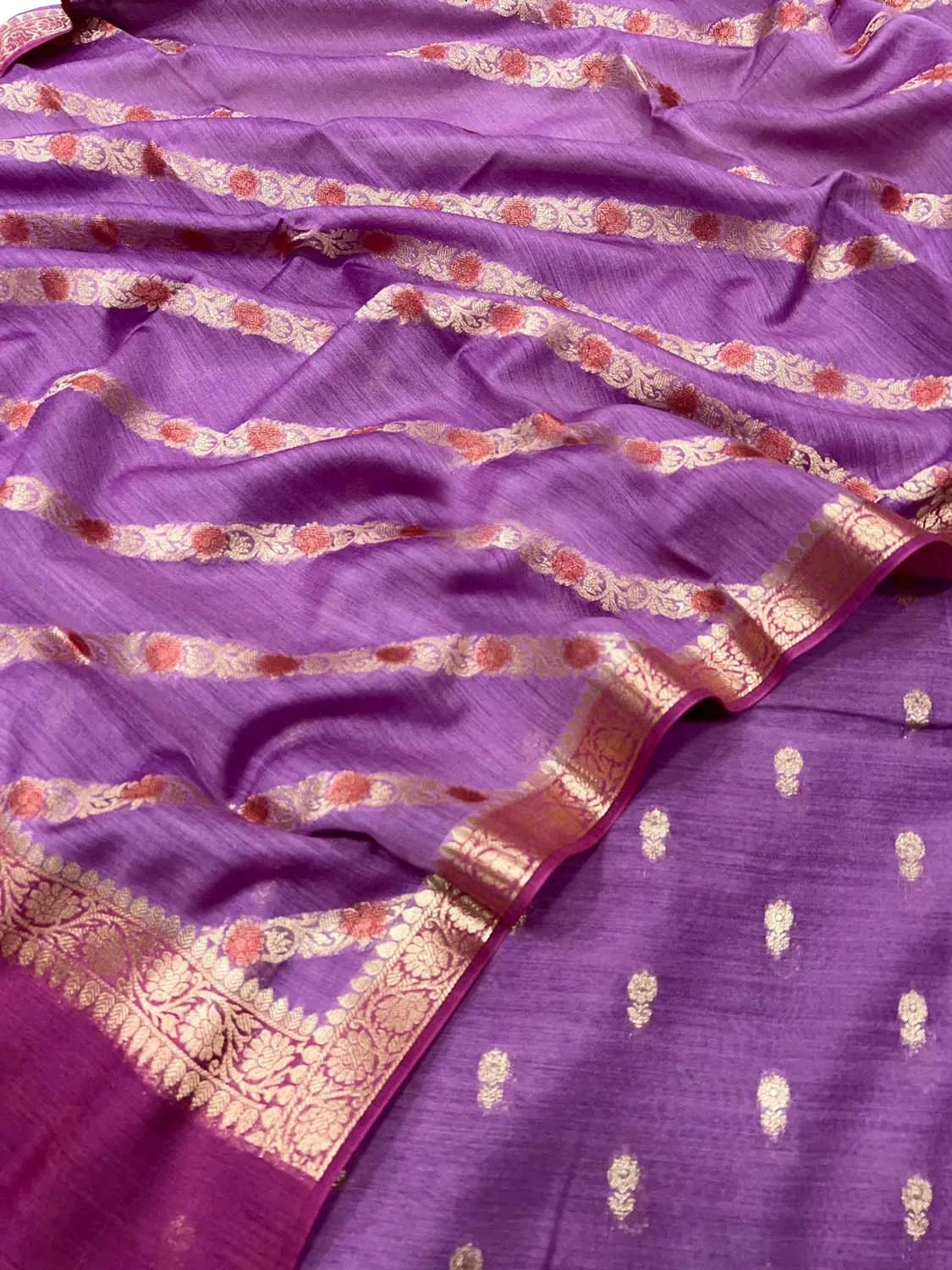 Elegant Purple Banarasi Moonga Silk Three Piece Unstitched Suit Set: A Timeless Classic