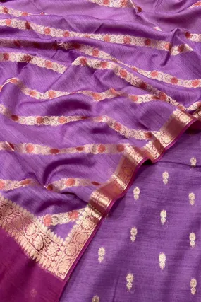 Elegant Purple Banarasi Moonga Silk Three Piece Unstitched Suit Set: A Timeless Classic