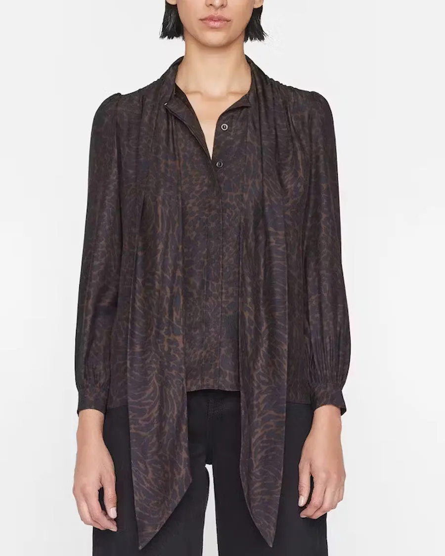 Espresso Leopard Femme Tie Neck Blouse