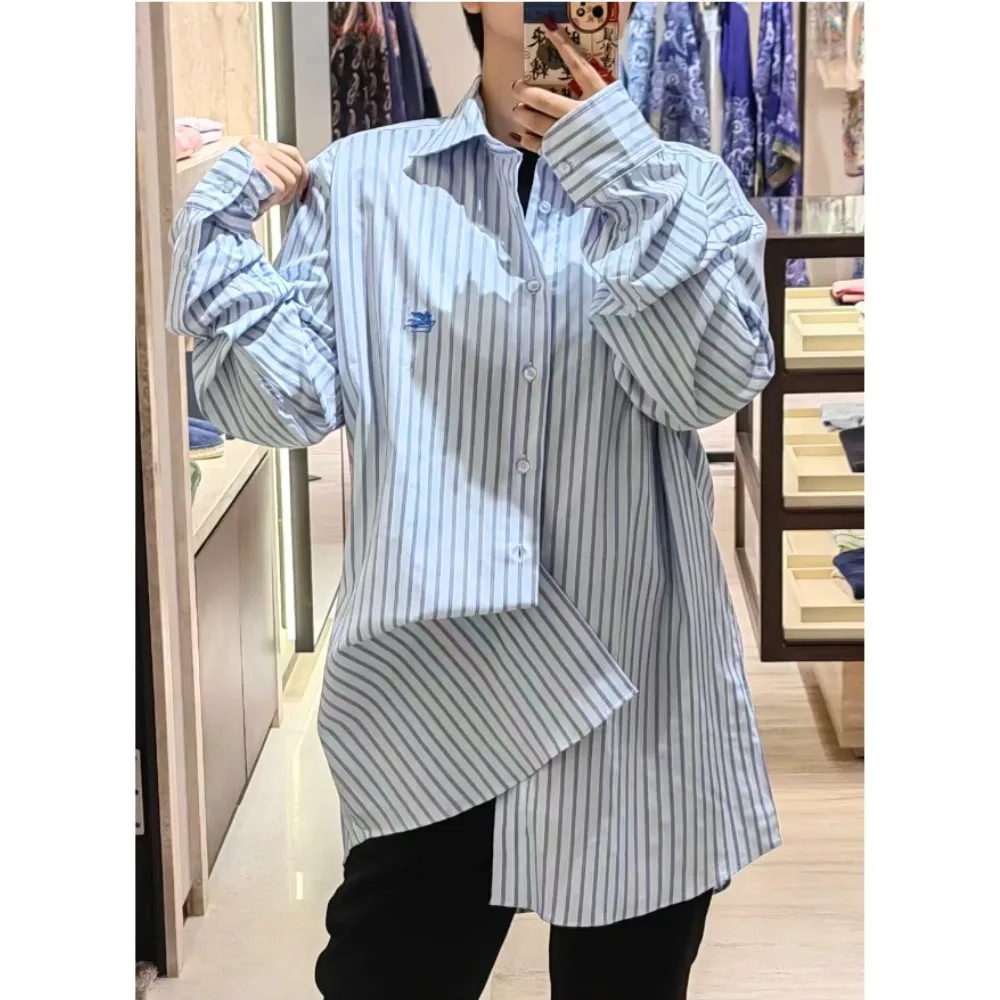 ETRO  |Stripes Unisex Long Sleeves Cotton Logo Front Button Luxury