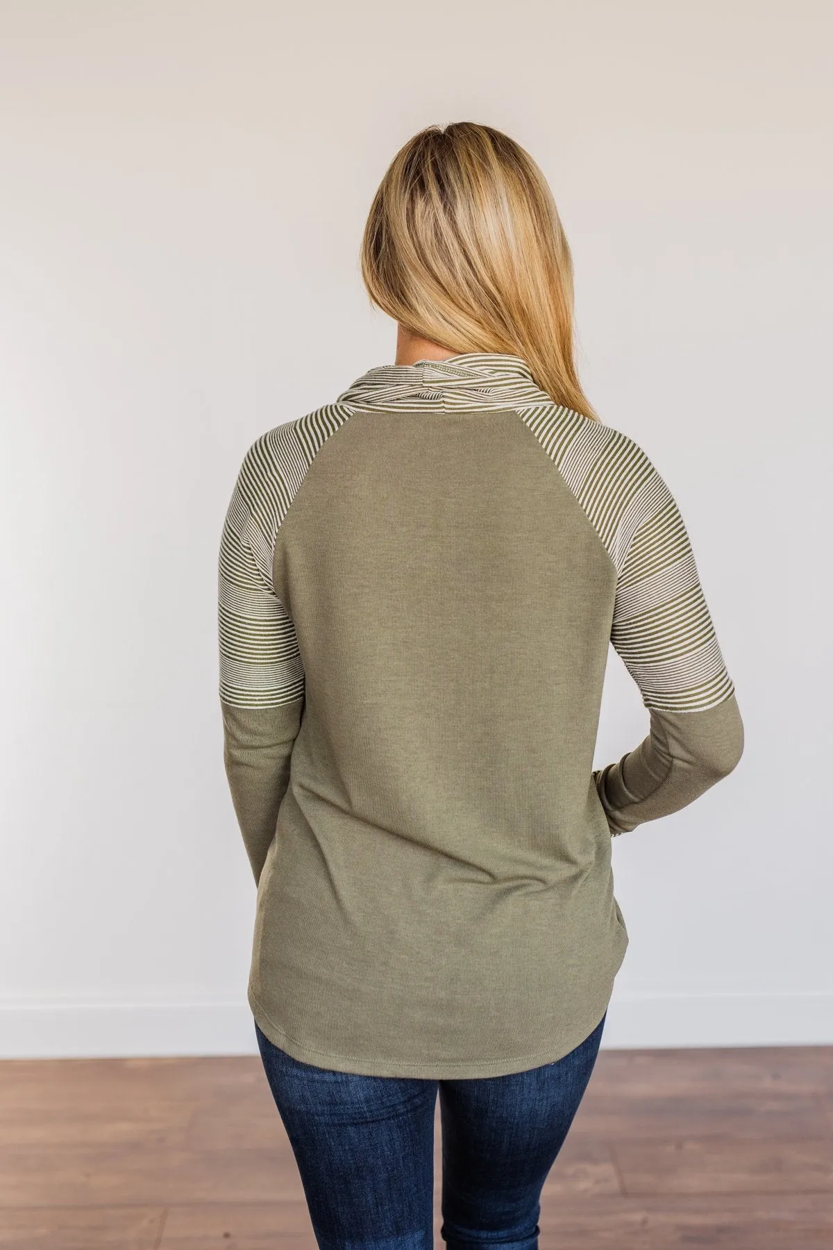 Explore With Me Cowl Neck Top- Olive